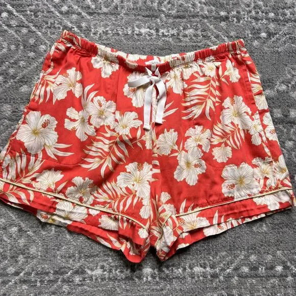 BedHead Pajama Shorts Women's Medium Red White Floral Print Sleep Lounge Organic - Picture 1 of 8